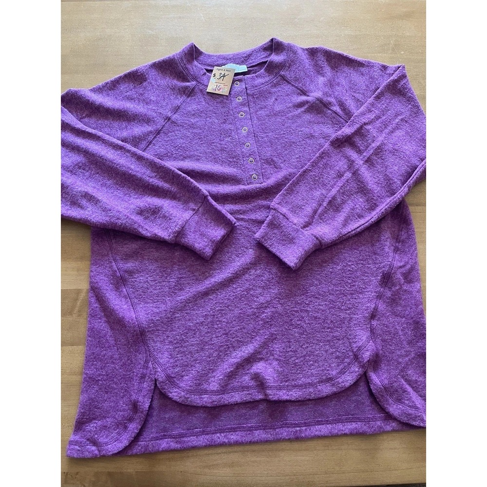 Zenana Women's NWT Soft Purple Pink Pullover Sz S/M Soft Long Sleeve Button